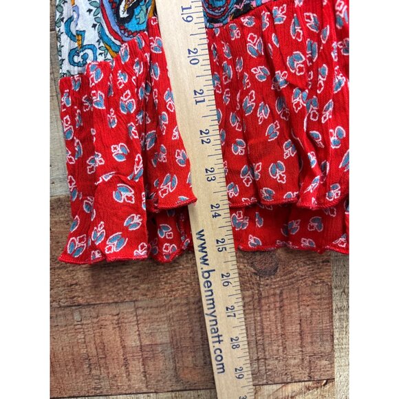 Bila Womens Paisley & Floral Print Sleeveless Top Red/Multicolor Ruffle Hem M - Picture 3 of 6